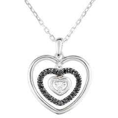 Collana Cuore Impronta - Oro bianco - 18 carati - 21 Diamanti neri - Diamante bianco
