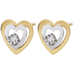 Orecchini Illusione di cuori - Oro bianco e Oro giallo - 9 carati - 2 Diamanti