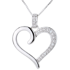 Ciondolo Cuore Amazzone - Oro bianco - 9 carati - 5 Diamanti