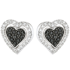 Orecchini Gran cuore - Oro bianco - 9 carati - 44 Diamanti - 0.26 carati