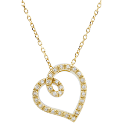 Collier Cuore Curva - Oro giallo - 9 carati - 28 Diamanti - 0.14 carati
