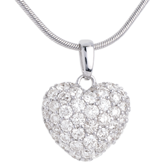 Ciondolo cuore pavé di diamanti - Oro bianco - 18 carati - 50 diamanti - 1.04 carati 