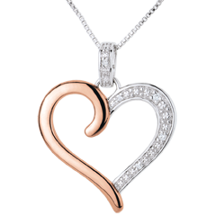 Ciondolo Cuore Amazzone Oro bianco e Oro rosa - 9 Diamanti - 5 Diamanti