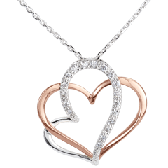 Collana Amore mio - Oro bianco e Oro rosa - 18 carati - 18 Diamanti - 0.12 carati