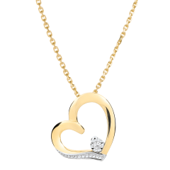 Collana Cuore Amore - Oro bianco e Oro giallo - 9 carati - 1 Diamante