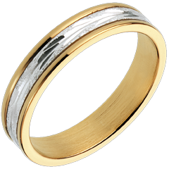 Alianza Grabado Vegetal - pequeño modelo - oro blanco y oro amarillo 18 quilates 