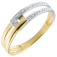 Anello Unione Tandem bicolore - Oro giallo e Oro bianco - 9 carati - 6 Diamanti