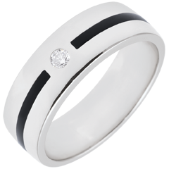 Fede Chiaroscuro - Linea e Diamante - modello grande - Oro bianco - 9 carati - Lacca nera - Diamante