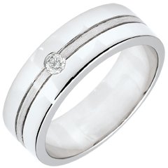 Fede Star Diamante - modello grande -Oro bianco spazzolato - 18 carati