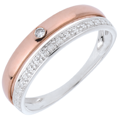 Fede nuziale Coquette - Oro rosa e Oro bianco - 9 carati - Diamante