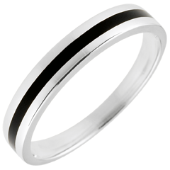 Fede nuziale Uomo Chiaroscuro - Una linea - Oro bianco e lacca nera - 9 carati