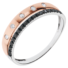 Anneau Féérie - Couronne d'Étoiles - petit modèle - or blanc et or rose 18 carats et diamants noirs