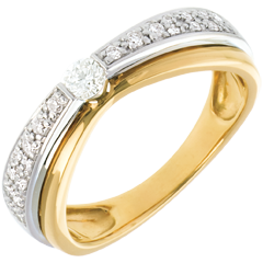 Solitaire Maharajah pavé - 23 diamants 0.25 carats - or blanc et or jaune 18 carats