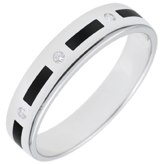 Alliance Clair Obscur - pointillés laque noire - 4 diamants - 5mm - or blanc 9 carats