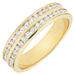 Weddingring yellow gold semi paved - rail setting 2 rows - 0.38 carat - 42 diamonds
