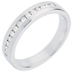 Alliance or blanc 18 carats semi pavée - serti rail - 0.21 carats - 14 diamants