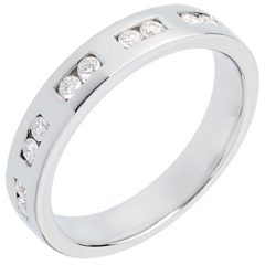 Alliance or blanc 18 carats semi pavée - serti rail - 0.22 carats - 10 diamants