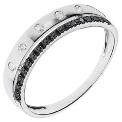 Anneau Féérie - Couronne d'Étoiles - petit modèle - diamants noirs - or blanc 18 carats