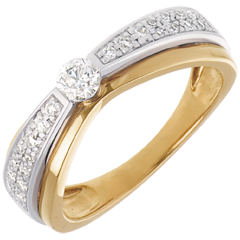 Solitaire Maharajah pavé - 27 diamants 0.38 carats - or blanc et or jaune 18 carats