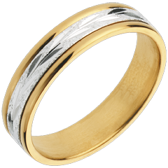 Alliance gravure végétale - grand modèle - or blanc et or jaune 18 carats