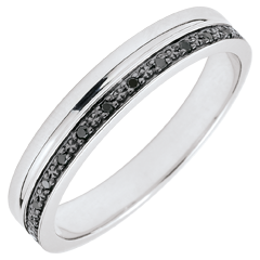 Elegance Wedding ring - White gold and black diamonds - 9 carats