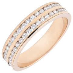 Weddingring rose gold semi paved - rail setting 2 rows - 0.38 carat - 32 diamonds - 18 carat