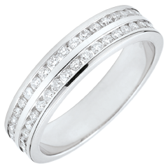Weddingring white gold semi paved - rail setting 2 rows - 0.38 carat - 42 diamonds - 18 carat