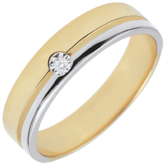 Verighetă Olympia Diamant - Model mediu - bicoloră - aur alb şi aur galben de 18K