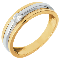 Solitaire Eclipsă - diamant de 0.13 carate - aur alb şi aur galben de 18K