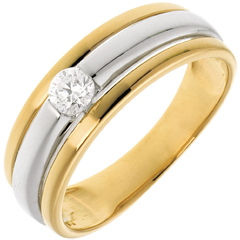 Solitaire Eclipsă aur alb şi aur galben de 18K