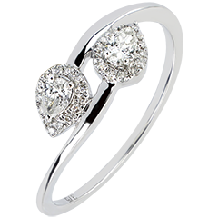 Inel Abundenţă - Tu & Eu Diamante tăiate Pară - aur alb 18K şi diamante