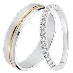 Pure & Bettina Trauring-Duo – Weiß- und Gelbgold & Weißgold mit Diamanten – 18-karätig