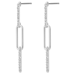 Boucles d'oreilles Regard d'Orient pendants - Pia - 3 maillons - or blanc 9 carats et diamants