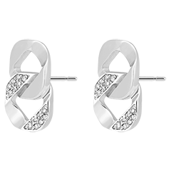 Boucles d'oreilles Regard d'Orient puces - Lia - or blanc 18 carats et diamants