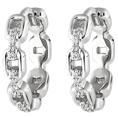 Boucles d'oreilles Créoles Regard d'Orient - Maillon Cubain - or blanc 9 carats et diamants