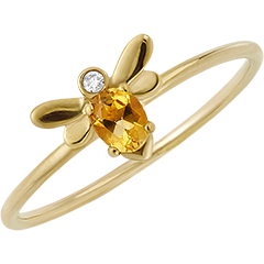 Ring Pop Bij - 9-karaats geelgoud, diamant en citrien