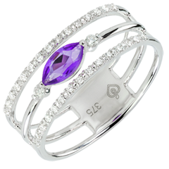 Ring Auge des Orients - Großes Modell - Amethyst und Diamanten - 9 Karat Weißgold