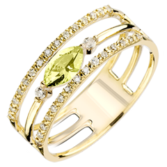 Ring Auge des Orients - Großes Modell - Peridot und Diamanten - 9 Karat Gelbgold