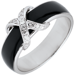 Ring Clair Obscure - black lacquer Cross and diamonds - 18 carat