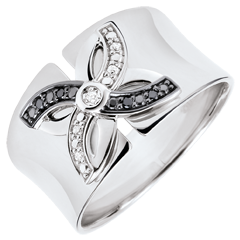 Ring Frische - Sommerlilie - Weißgold und schwarze Diamanten - 9 Karat