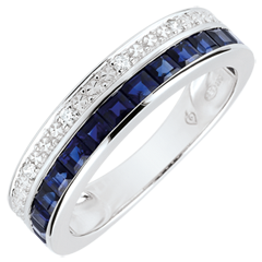 Ring - Himmelskörper - Sternzeichen - kleines Modell - blaue Saphire und Diamanten - Weißgold 9 Karat