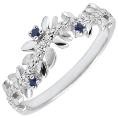 Ring Magische Tuin - Gebladerte Royal - 18 karaat witgoud, Diamant en Saffieren - 18 karaat