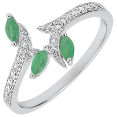 Ring Mysterious Woods - white gold, diamonds and emeralds boats - 18 carats