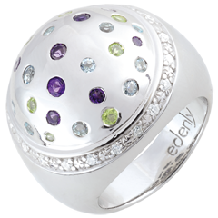 Ring Mystriöse Kugel - Silber, Diamanten und Halbedelsteine