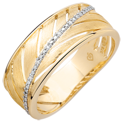 Ring Palme - 750er gebürstetes Gelbgold und Diamanten