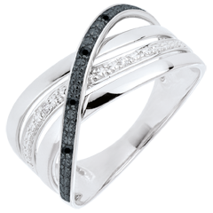 Ring Saturn Quadri - Weißgold - Schwarz- weisse Diamanten - 18 Karat