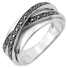 Ring Saturn Spiegel - Weißgold und schwarze Diamanten - 23 Diamanten - 9 karat