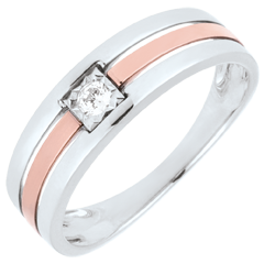 Ring Triple 18 karaat witgoud rozégoud - Diamant 0.062 karaat