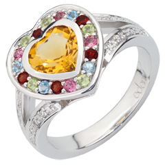 Ring Wunderbares Herz - Silber, Diamanten und Halbedelsteine
