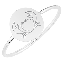 Runder Medaillonring mit Gravur - Cancer - Weißgold, 9 Karat - Kollektion Zodiac Yours - Edenly Yours